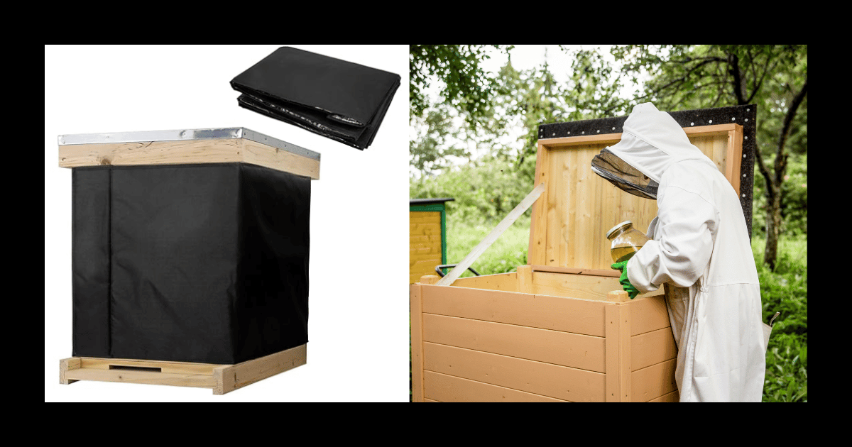 beekeeper Winterizing Bee Hive with bee cozy wrap